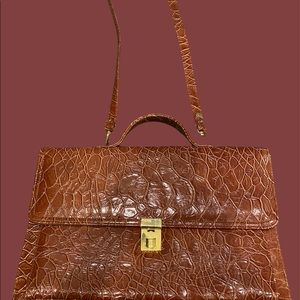 Vintage Chestnut animal embossed leather portfolio briefcase / laptop case